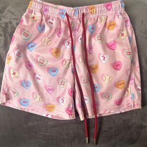 Baseballism Pink Heart Print Shorts